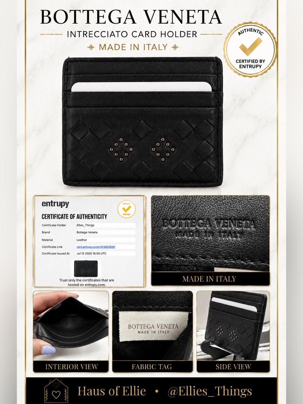 Bottega Veneta Black Intrecciato Leather Card Holder Wallet Authenticated